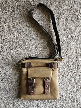 Women's Crossbody Leather-Trim Tan Shoulder Bag